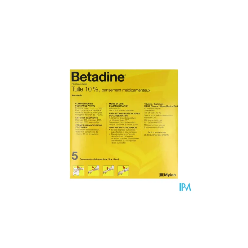 BETADINE 10% TULLE PANSEMENT 5