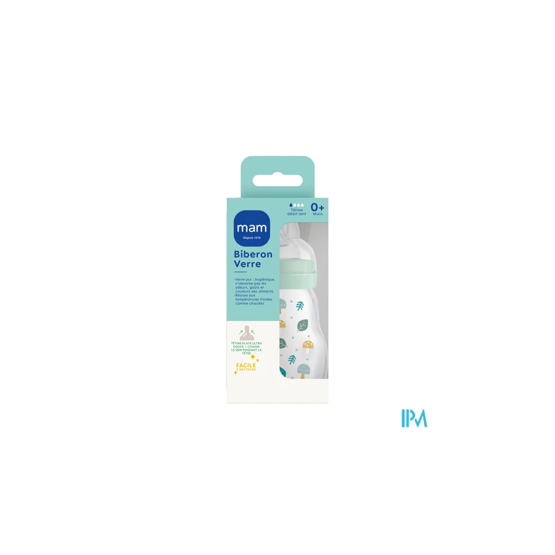 BIB MAM VERRE TETIN DEB1 BLEU170ML