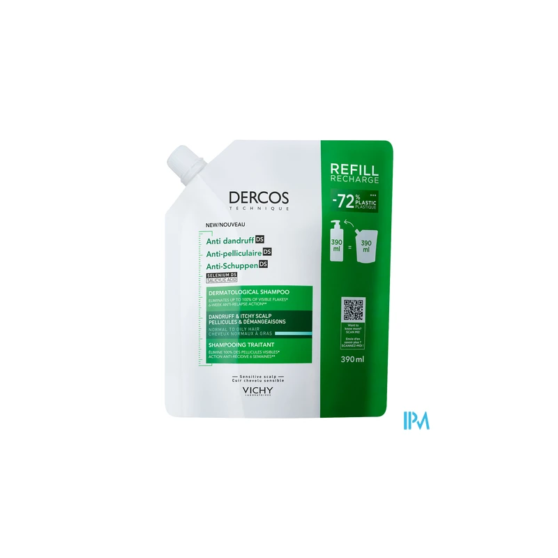 DERCOS DS SH A/PEL GRAS RECH390ML